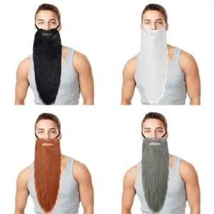 Set of four long fake beards in black, white, brown, and grey for cosplay parties