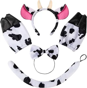 Fünfteiliges Kuh-Kostüm-Set mit Ohren-Stirnband Schwanz und Fliege für Kinder-Cosplay-Party