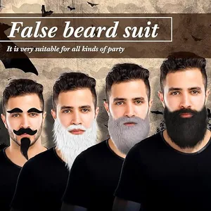 Multiple styles of realistic fake beards and mustaches for Halloween party cosplay