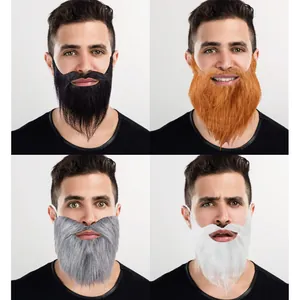 Detailed view of fake cosplay beards available in black, orange, grey, and white colors