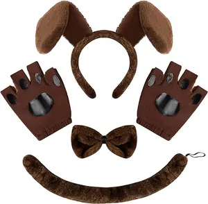 5-teiliges braunes Löwen-Cosplay-Set mit Ohren-Stirnband, Pfotenhandschuhen und Schwanz