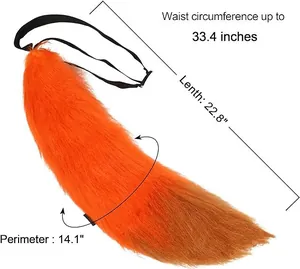Orange faux fur fox tail costume accessory with adjustable waist belt dimensions
