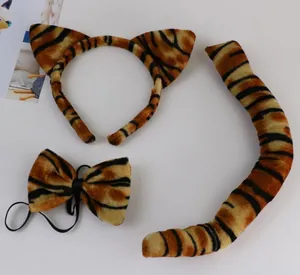 Detailed view of the 3pcs tiger print costume set including ears and tail