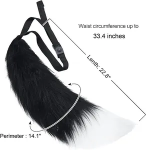 Detailed dimensions of the black and white faux fur cosplay tail costume accessory