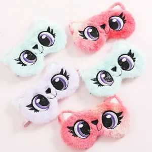Cute plush cartoon owl sleep mask set in assorted pastel colors for restful travel and home