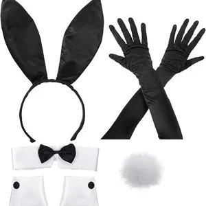 Detailed view of the 6-piece bunny girl cosplay accessory set with ears and tail