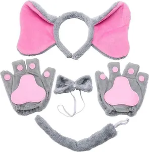 Komplettes graues und rosa Plüsch-Elefantenkostüm-Set mit fünf Accessoires