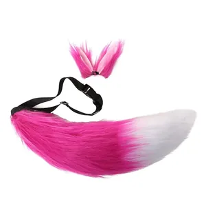 Detail of faux fur fox tail and cat ears cosplay costume set for Halloween party