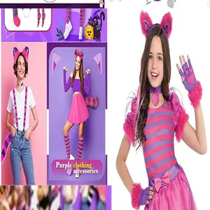 Detail view of purple fox ears and tail set for Halloween cosplay