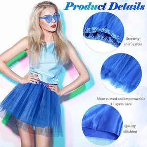 Detail view of blue 1980s tutu skirt showing 4 layers of lace and elastic waistband