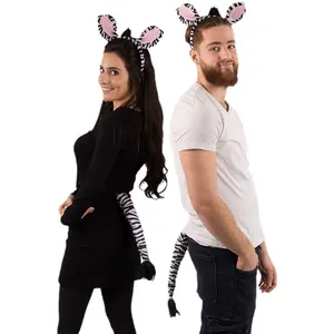 Zebra ears headband and furry tail costume set for adult Halloween animal cosplay party