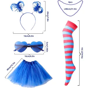 Comprehensive 1980s party costume set including blue tutu, sunglasses, and socks