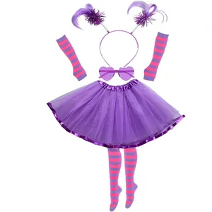 Vibrant purple party costume set with tutu, heart sunglasses, headband and striped socks