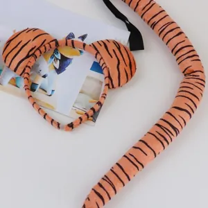 Tiger ears headband and tail set for animal costume dress-up and performance party props