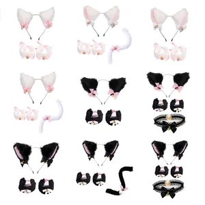 Multiple styles of cute plush cat ear headband, tail and paw glove cosplay sets for girls.