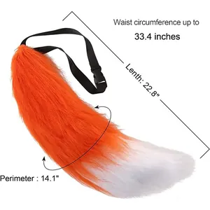 Orange and white faux fur fox tail with adjustable waist strap for cosplay