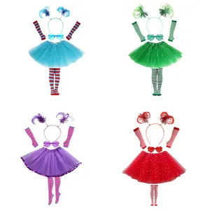 Complete 1980s party costume set with tutu, striped leggings, headband, and glasses
