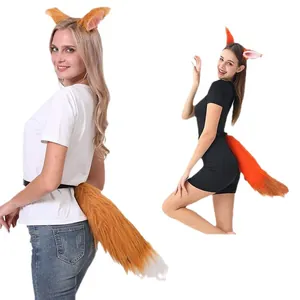 Realistic orange faux fur fox tail and cat ears headband set for Halloween anime cosplay