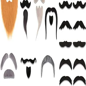 Detailed view of assorted fake mustache set for cosplay and holiday party costumes