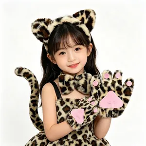 Süßes Leopard-Tierohren-Stirnband und Schwanz Cosplay-Kostümset für Kinder