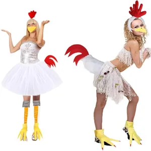 Funny Thanksgiving turkey costume set with white fringed skirt and chicken headgear