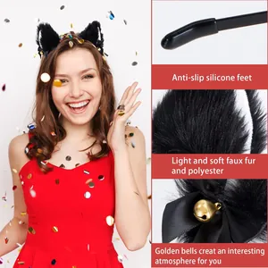 Detail of cat ear headband features showing soft faux fur and silicone feet