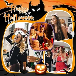 Group of friends celebrating Halloween in stylish fox and wolf costume accessories.