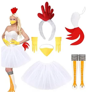 Complete white turkey chicken costume set with tutu and accessories for party cosplay