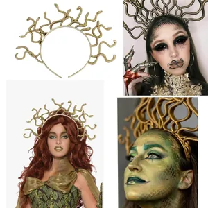 Detailansichten des goldenen Medusa Schlangen-Haarreifens für Halloween-Göttinnenkostüme