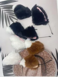 Selection of plush cat ear headbands for cosplay featuring realistic fur texture