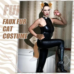 Set de costume de renard en fausse fourrure pour femmes avec oreilles, pattes et queue