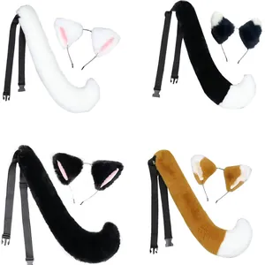 Faux fur cat ears headband and tail set for cosplay in four assorted colors