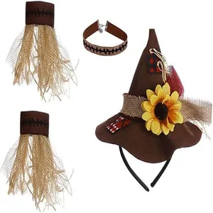 Set de disfraz de espantapájaros de Halloween con sombrero de girasol y accesorios