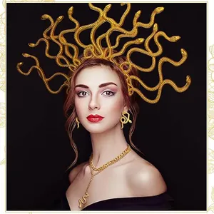Medusa Gold Schlangen Kopfschmuck mit passenden Ohrringen und Halskette
