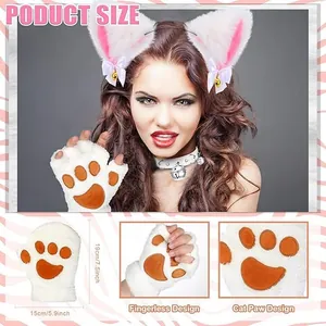 Détails de l'ensemble gants pattes de chat en peluche et oreilles pour le cosplay