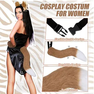 Queue de renard en peluche et oreilles bandeau ensemble cosplay pour femmes Halloween