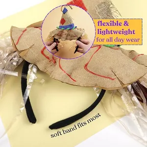 Detalle de diadema flexible con sombrero de espantapájaros para uso cómodo