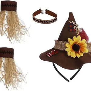 Set de disfraz de espantapájaros de Halloween con sombrero de girasol y rafia