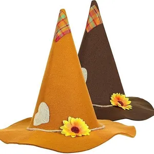 Juego de sombreros de espantapájaros de Halloween con gorros puntiagudos y girasoles