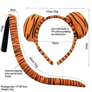 Dimensioni dettagliate del set cerchietto con orecchie di tigre e coda per il cosplay