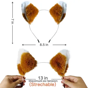 Detailed size guide for furry fox ear headband with maximum 13-inch stretch
