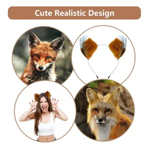 Detailed view of a cute realistic fox ear headband for Halloween cosplay costumes.