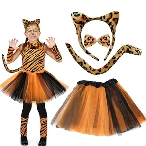 Set costume da tigre e leopardo per bambini con cerchietto orecchie tutu e coda cosplay