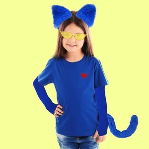 Hellblaues pelziges Katzenohren-Stirnband und flauschiges Schwanz-Set für Kinder