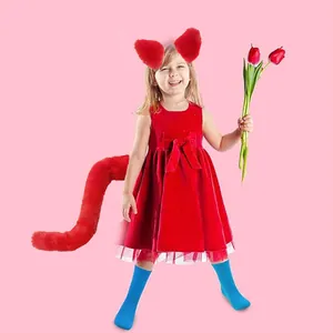Süßes rotes Plüsch-Katzenohren-Stirnband und flauschiges Fuchsschwanz-Set für Kinder