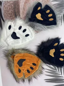 Various colors of furry animal paw gloves for fox and cat cosplay party costumes