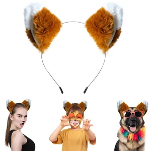 Faux fur fox ears headband for Halloween cosplay, fits adults, children, and pets