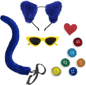 Blaues Katzenohren-Stirnband und Schwanz Cosplay-Set mit gelber Sonnenbrille