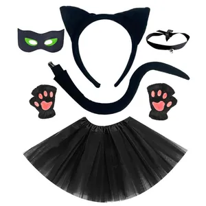 Set cosplay da gatto nero 6 pezzi con orecchie, coda, maschera e tutù