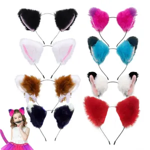 Faux Fur Cat Fox Ears Headband Halloween Cosplay Costume Party Hair Hoop For Adults Kids Animal Ears Tail Dress Up Accessories